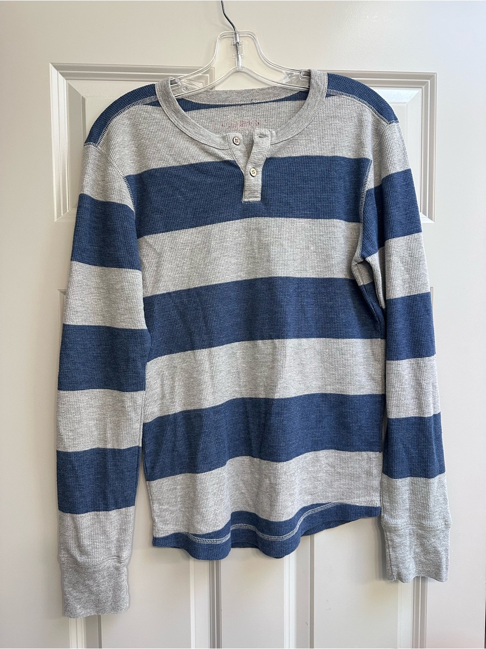 Men's Medium Long-Sleeve Henley Shirt - Blue and Gray Stripe